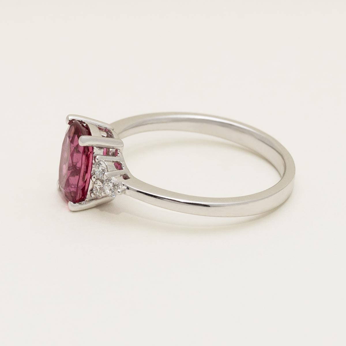 Cushion Cut Pink Tourmaline Ring in 18kt White Gold with Diamonds (1/7ct tw)