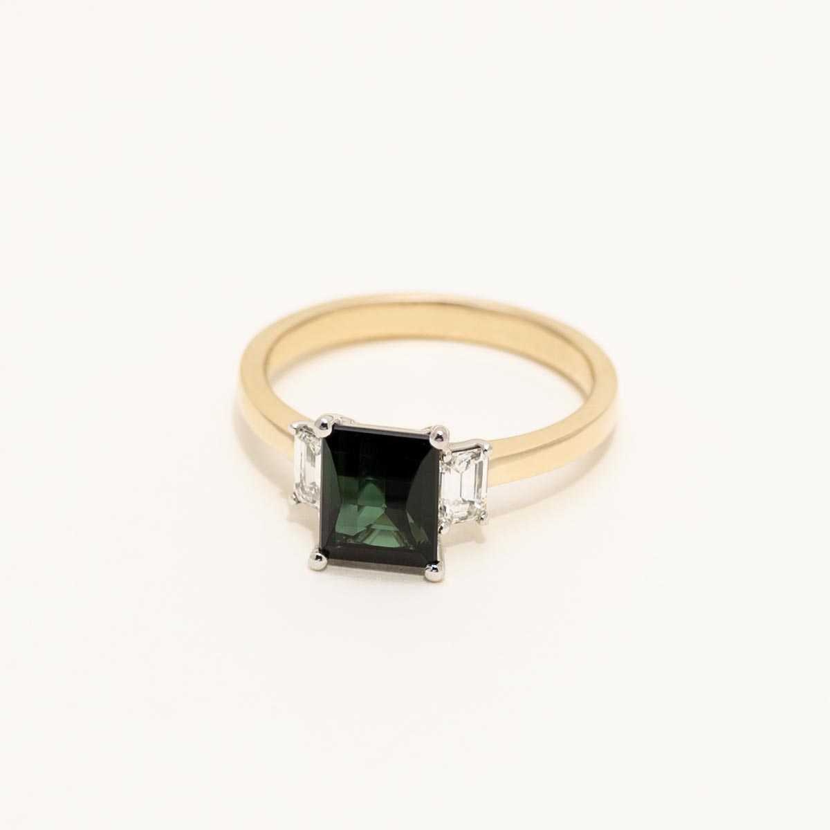 Maine Green Tourmaline Ring in 14kt Yellow Gold and White Gold with Diamonds (1/3ct tw)
