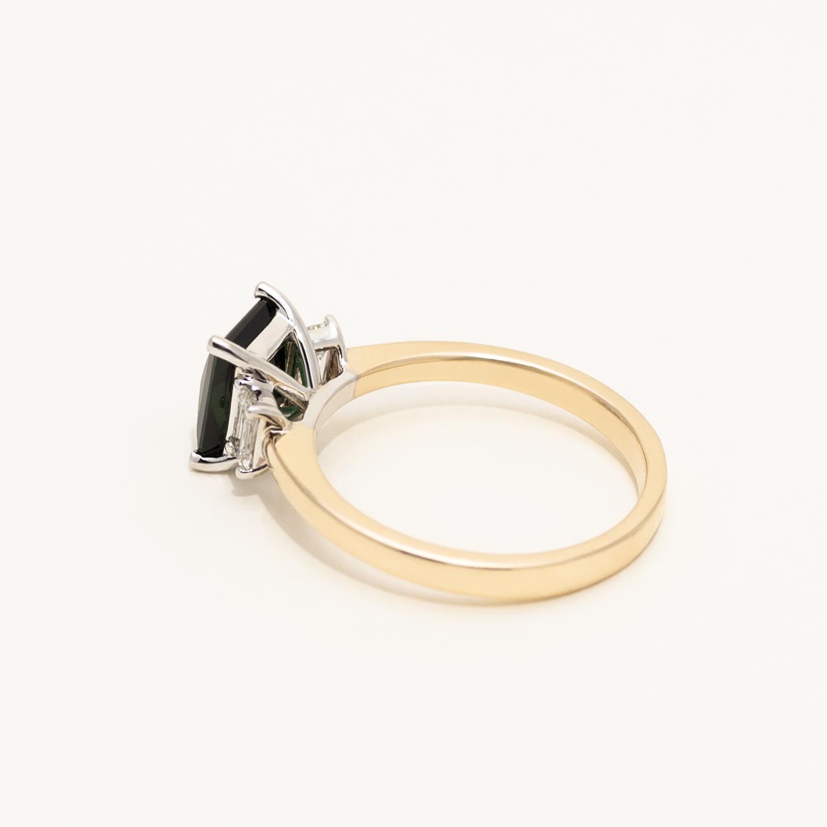 Maine Green Tourmaline Ring in 14kt Yellow Gold and White Gold with Diamonds (1/3ct tw)