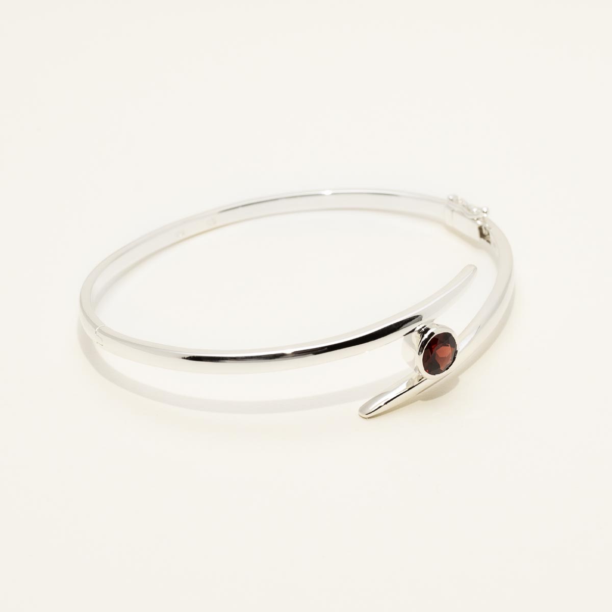 Garnet Bezel Bangle Bracelet in Sterling Silver