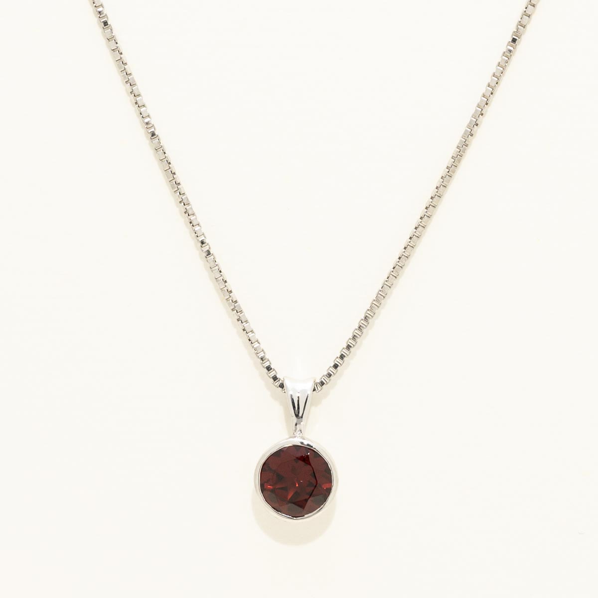 Garnet Bezel Necklace in Sterling Silver