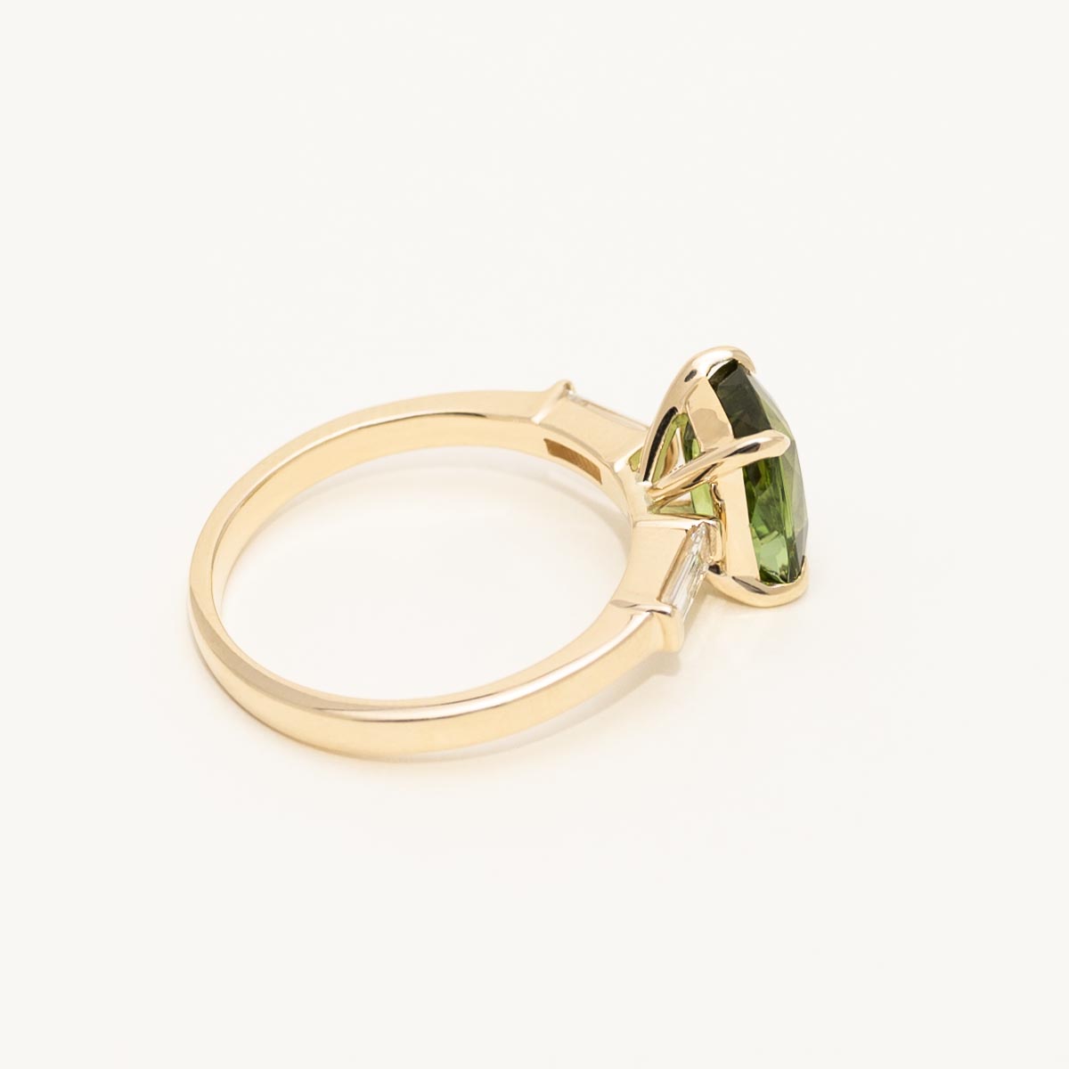 Maine Green Tourmaline Cushion Cut Ring in Yellow Gold with Diamonds (1/5ct tw)
