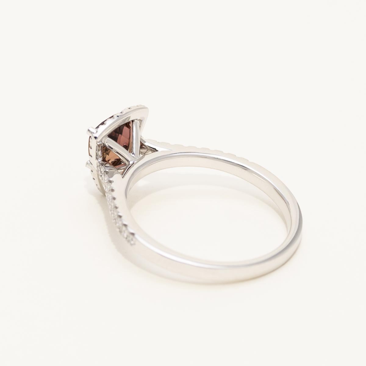 Maine Pink Tourmaline Trillion Halo Cut Ring in 14kt White Gold with Diamonds (1/4ct tw)