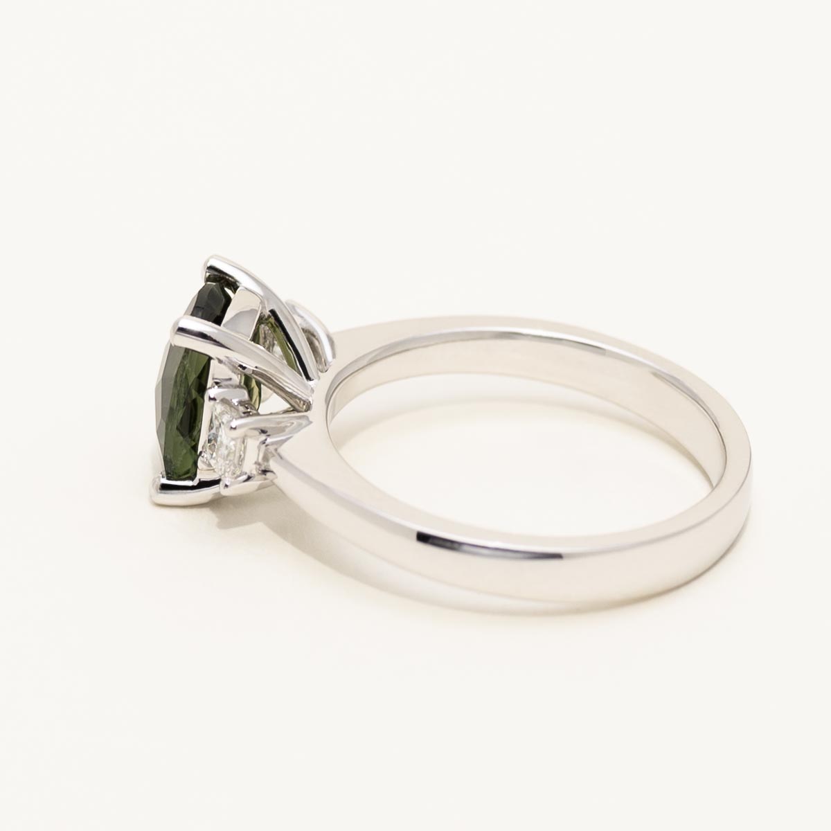 Maine Green Tourmaline Cushion Cut Ring in 14kt White Gold with Diamonds (1/4ct tw)