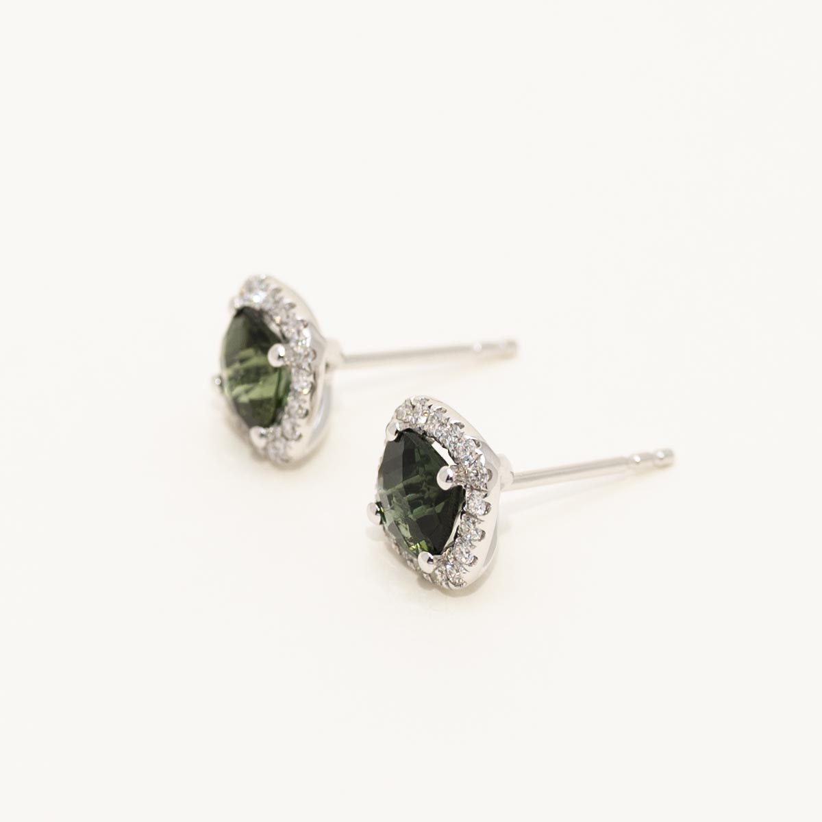 Maine Green Tourmaline Halo Stud Earrings in 14kt White Gold with Diamonds (1/4ct tw)