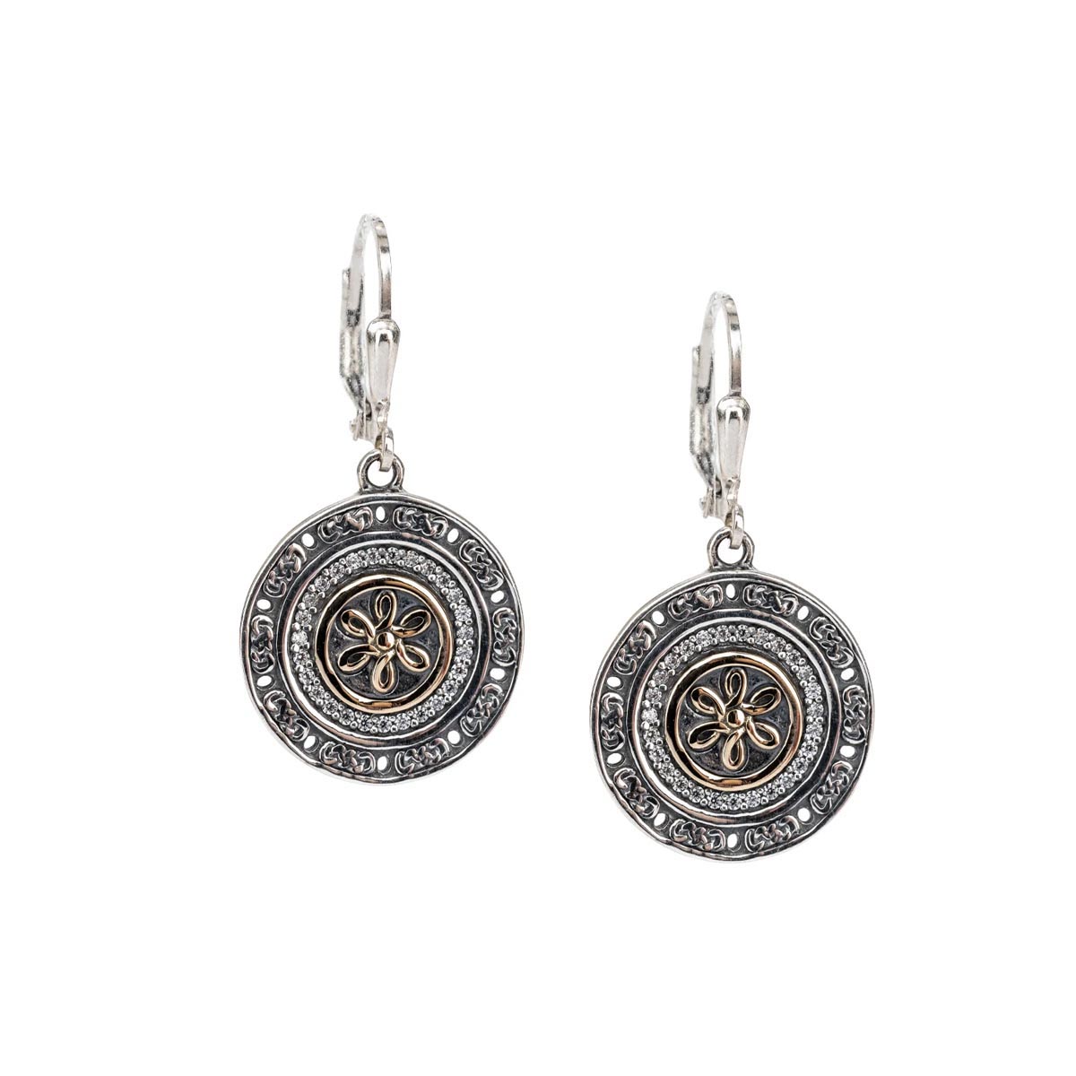Keith Jack Eclipse Drop Earrings in Sterling Silver and 10kt Yellow Gold with Cubic Zirconia