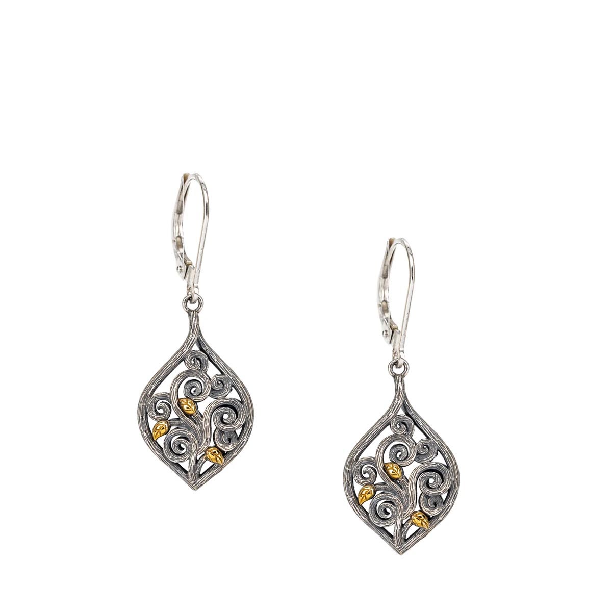 Keith Jack Tree of Life Drop Earrings in Sterling Silver and 10kt Yellow Gold
