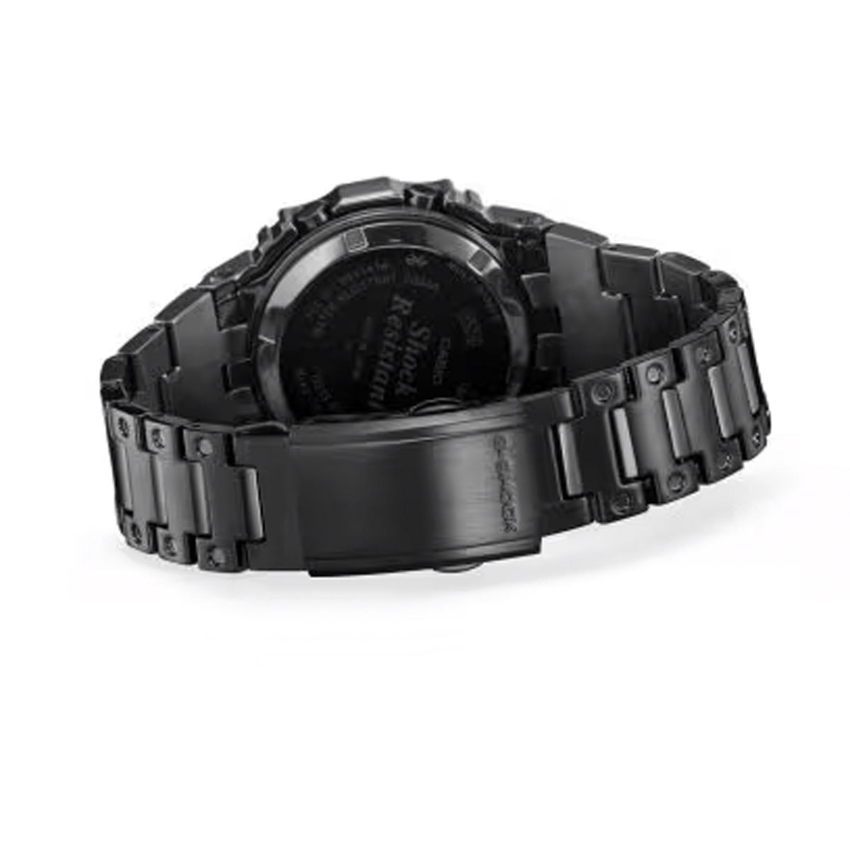 G Shock Mens Watch with Black Dial and Blue Polychromatic Bezel and Stainless Steel Band (solar movement)
