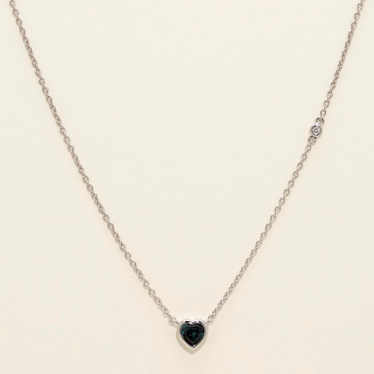 Maine Indicolite Tourmaline Heart Shape Necklace in 14kt White Gold with Diamonds (.01ct)