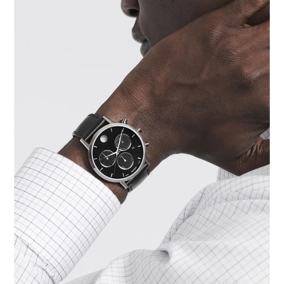Movado Museum Classic Chronograph Mens Watch with Black Dial and Black Leather Strap (Swiss quartz movement)