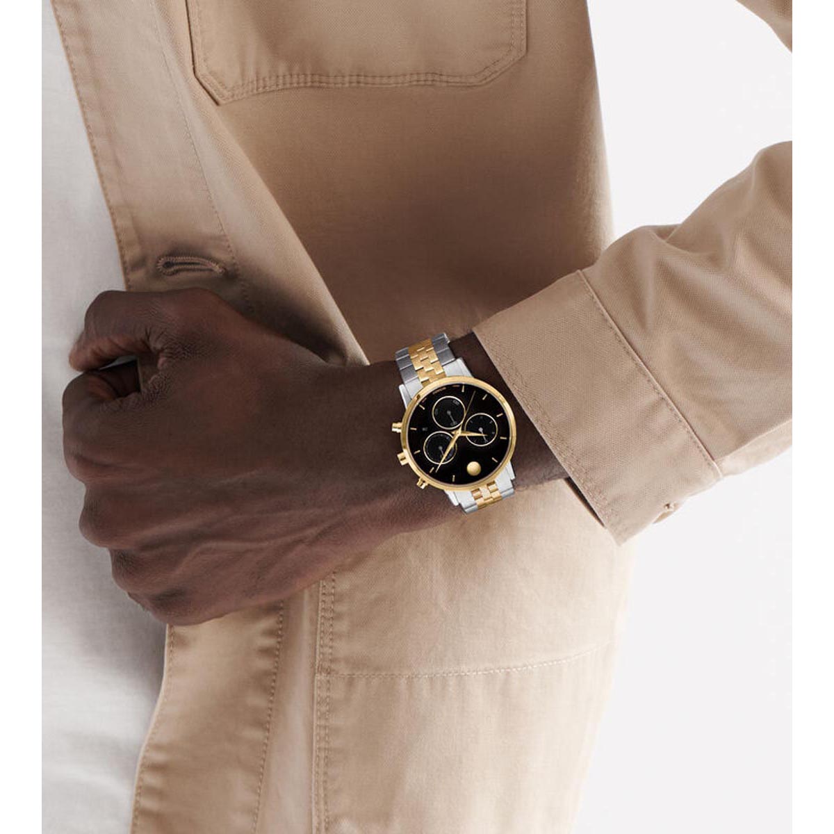 Movado Museum Classic Chronograph  Mens Watch with Black Dial and Stainless Steel and Gold Tone Bracelet (Swiss quartz movement)