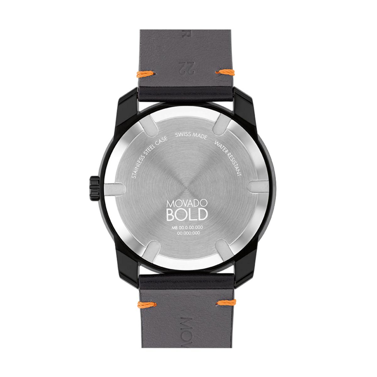 Movado Bold TR90 Mens Watch with Black and Orange Dial and Black Leather Strap (Swiss quartz movement)
