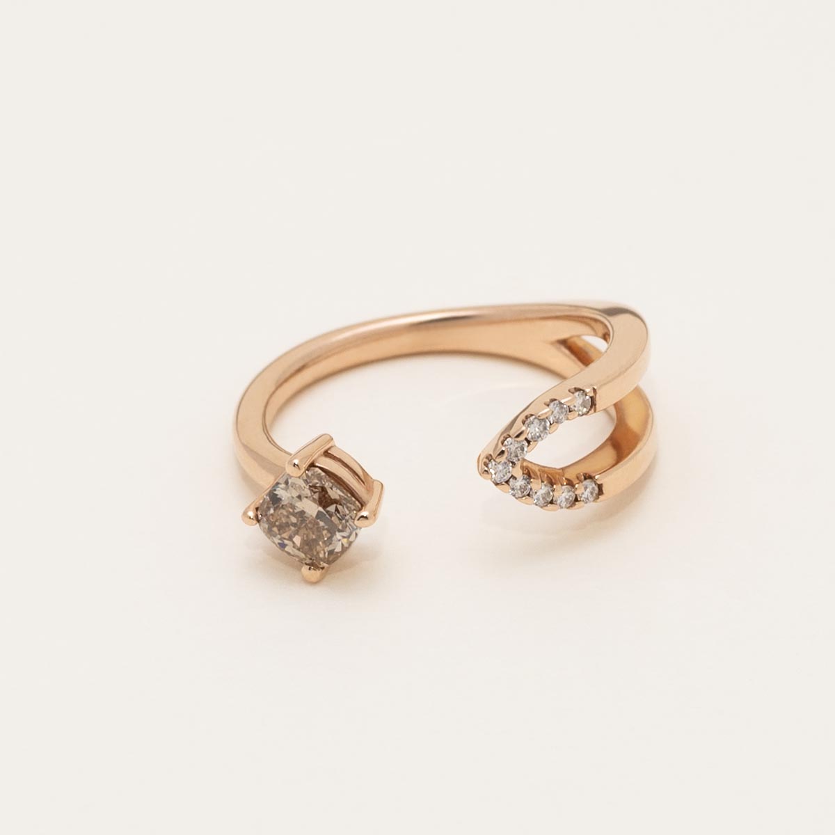 Champagne and White Diamond Ring in 14kt Rose Gold (3/4ct tw)