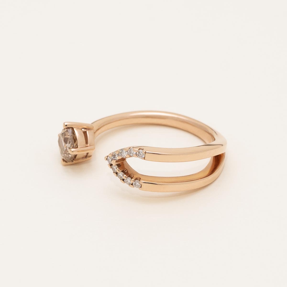 Champagne and White Diamond Ring in 14kt Rose Gold (3/4ct tw)