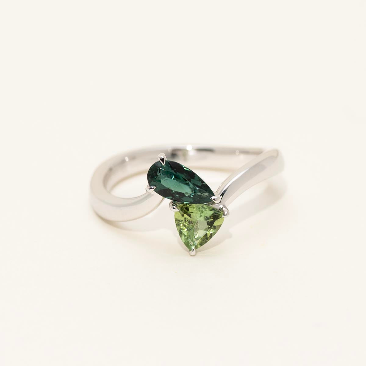 Maine Green and Indicolite Tourmaline Ring in 14kt White Gold