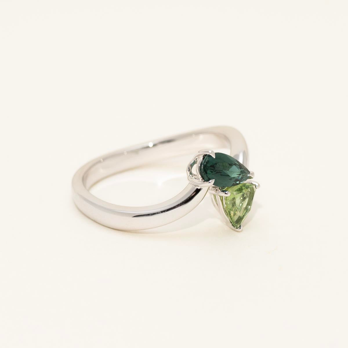 Maine Green and Indicolite Tourmaline Ring in 14kt White Gold