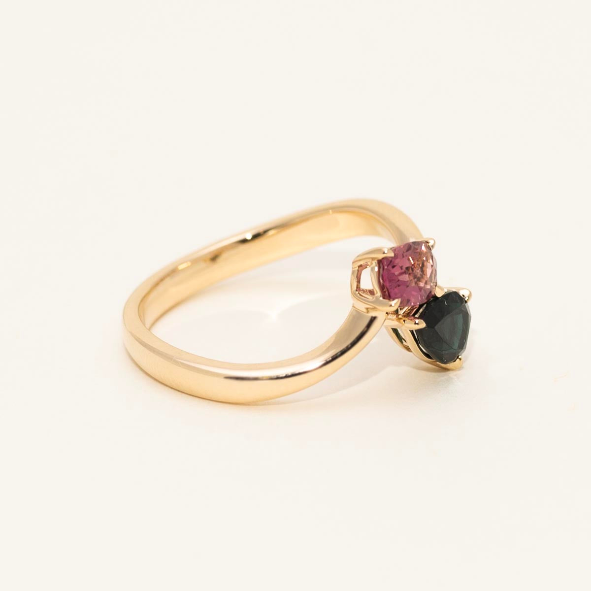 Maine Indicolite and Pink Tourmaline Ring in 14kt Yellow Gold