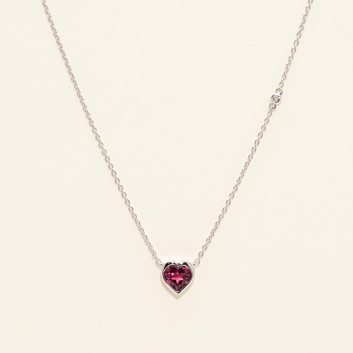 Maine Pink Tourmaline Heart Necklace in 14kt White Gold