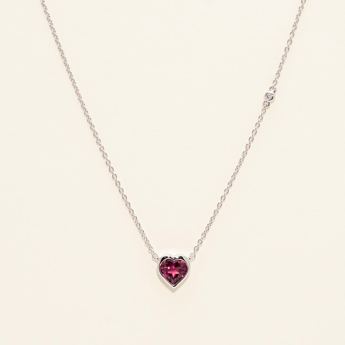 Maine Pink Tourmaline Heart Necklace in 14kt White Gold with Diamonds (.01ct)