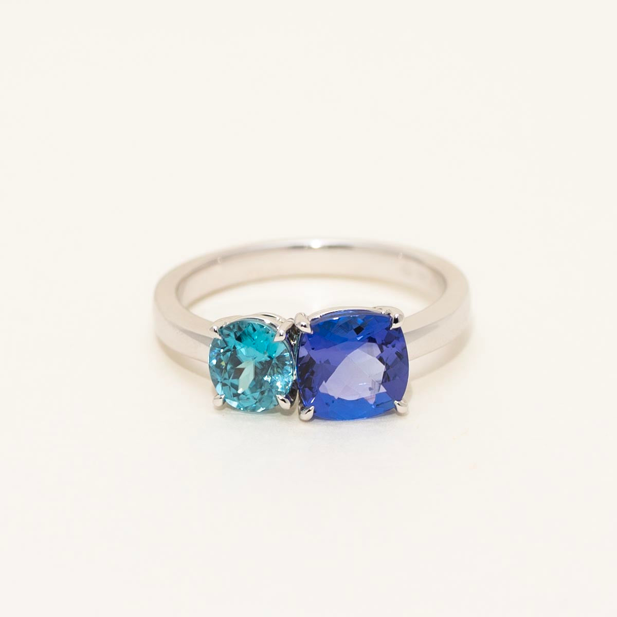 Tanzanite and Blue Zircon Ring in 14kt White Gold