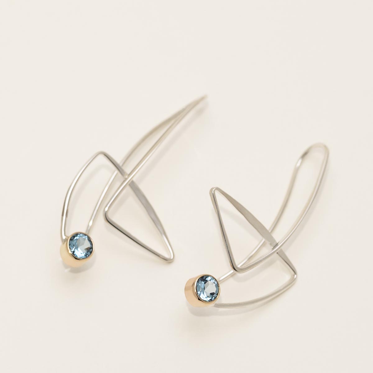 E.L. Designs Blue Topaz Gadabout Earrings in Sterling Silver and 14kt Yellow Gold