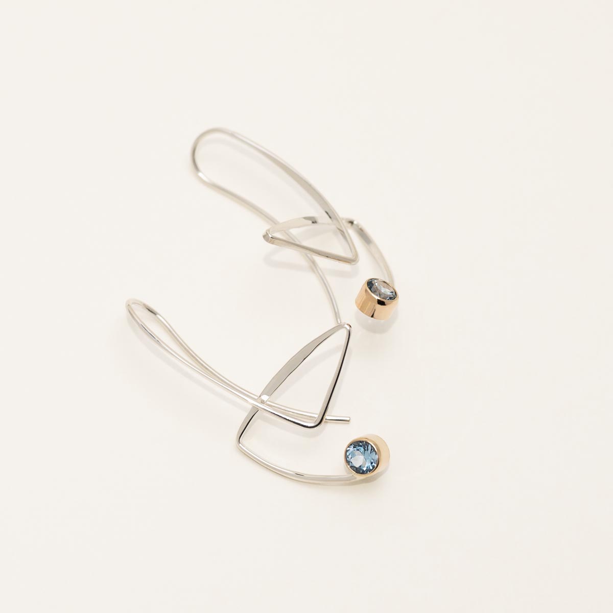 E.L. Designs Blue Topaz Gadabout Earrings in Sterling Silver and 14kt Yellow Gold