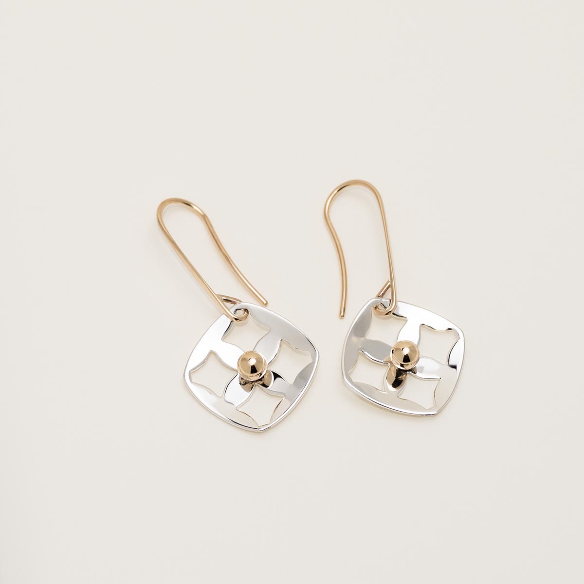 E.L. Designs Pointelle Drop Earrings in Sterling Silver and 14kt Yellow Gold