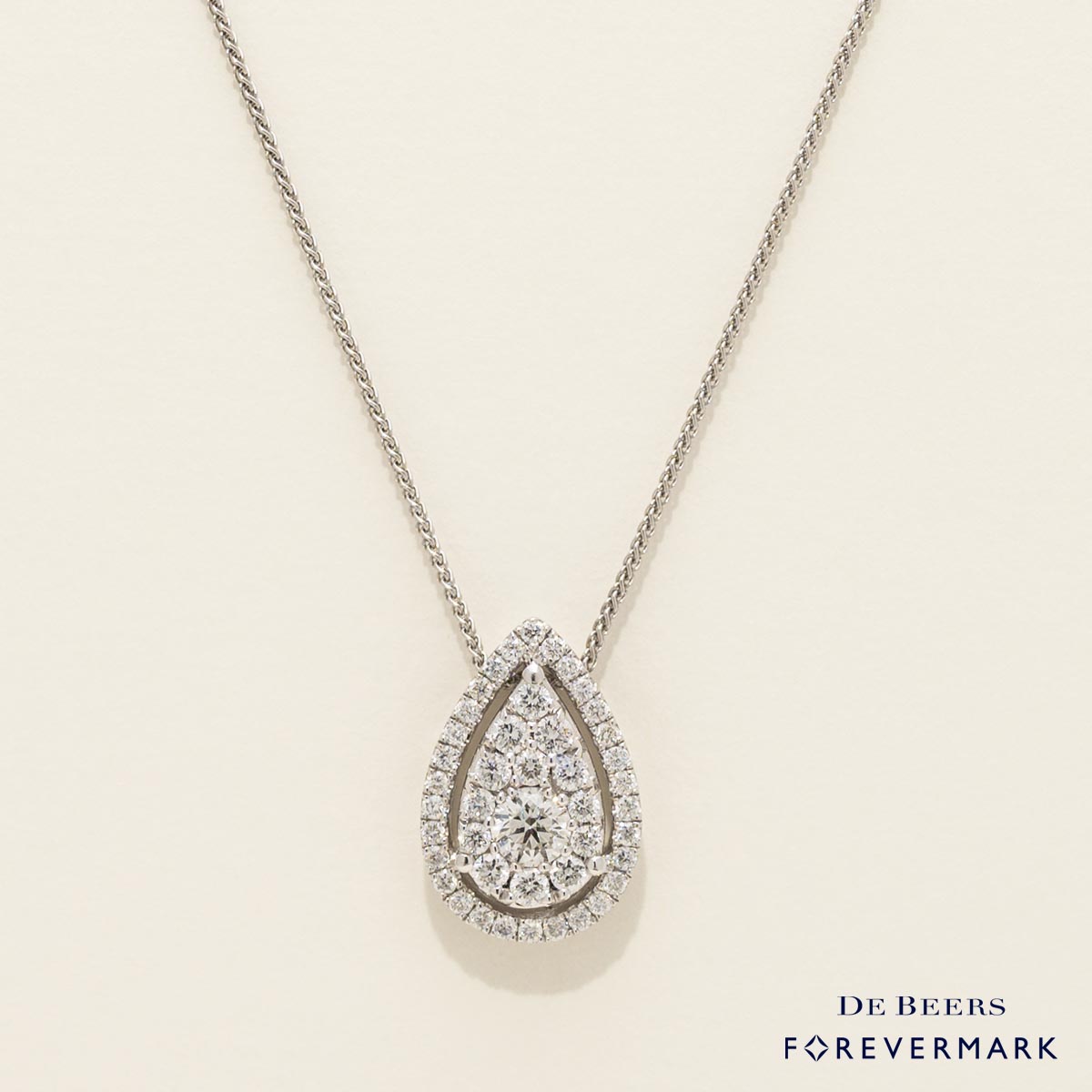 De Beers Forevermark Center of My Universe Pear Shaped Diamond Halo Necklace in 18kt White Gold (1/2ct tw)