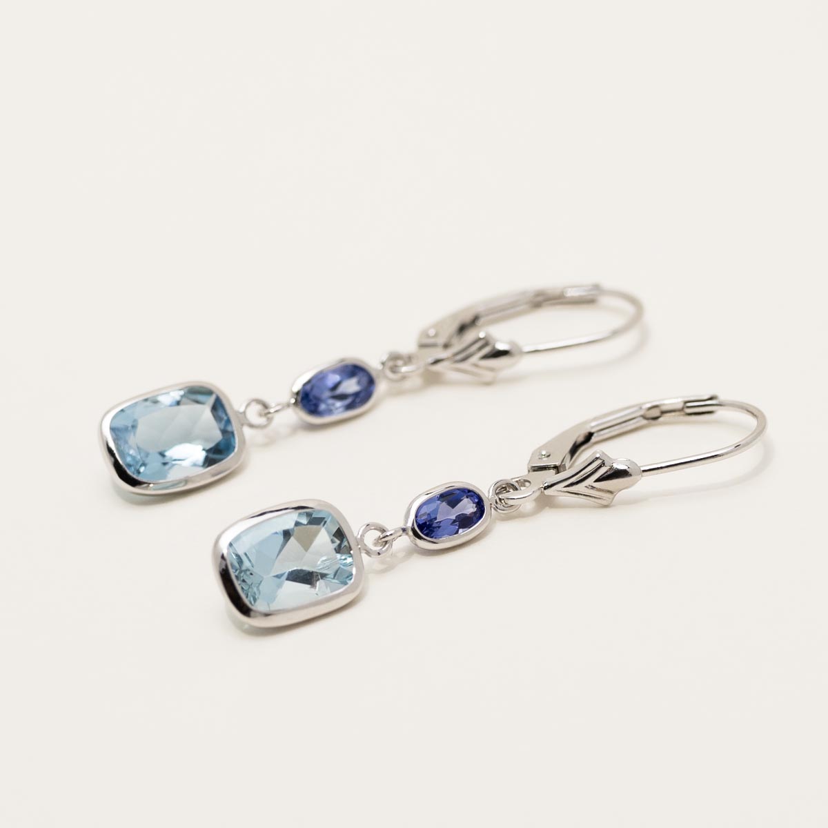 Tanzanite and Aquamarine Drop Earrings in 14kt White Gold