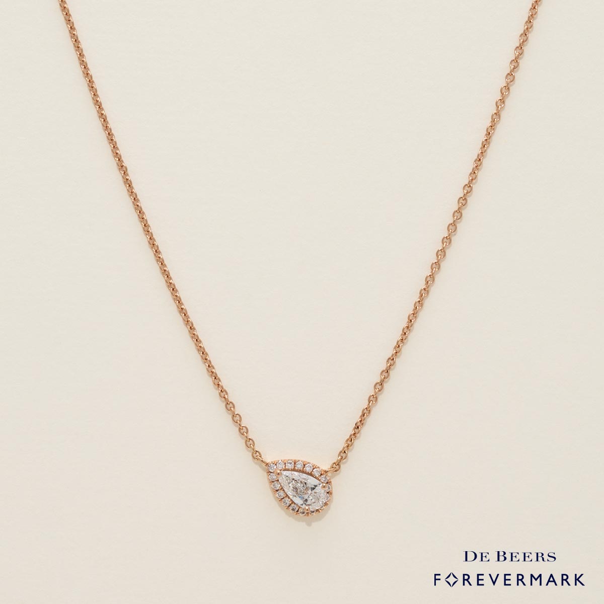 De Beers Forevermark Center of my Universe Pear Shaped Diamond Halo Necklace in 18kt Rose Gold (3/8ct tw)