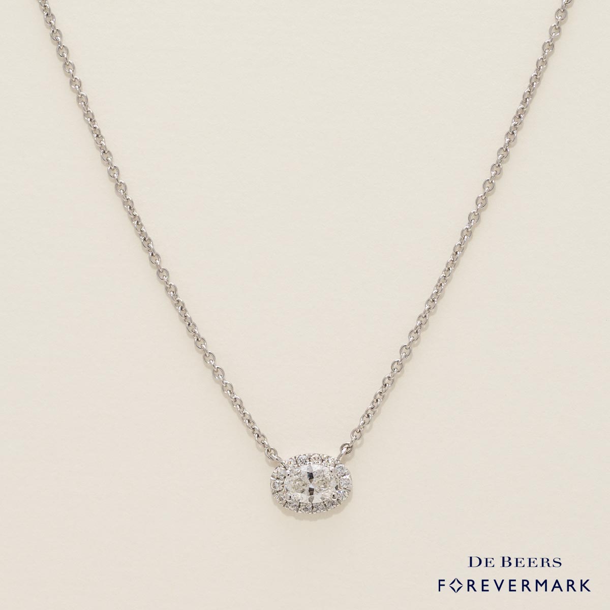 De Beers Forevermark Oval Diamond Halo Necklace in 18kt White Gold (1/3ct tw)