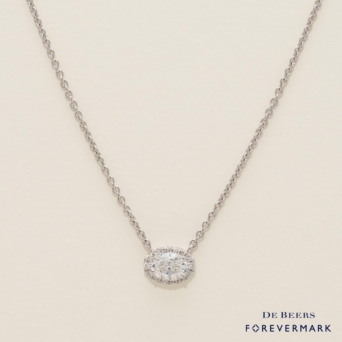 De Beers Forevermark Oval Diamond Halo Necklace in 18kt White Gold (3/8ct tw)