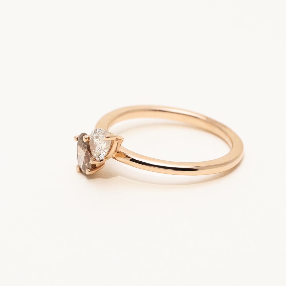 Champagne Oval and White Pear Diamond Toi et Moi Ring in 14kt Rose Gold (5/8ct tw)