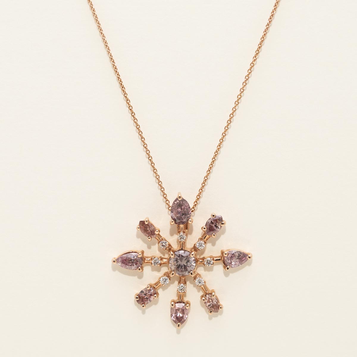Pink and White Diamond Snowflake Necklace in 14kt Rose Gold (2 1/3ct tw)