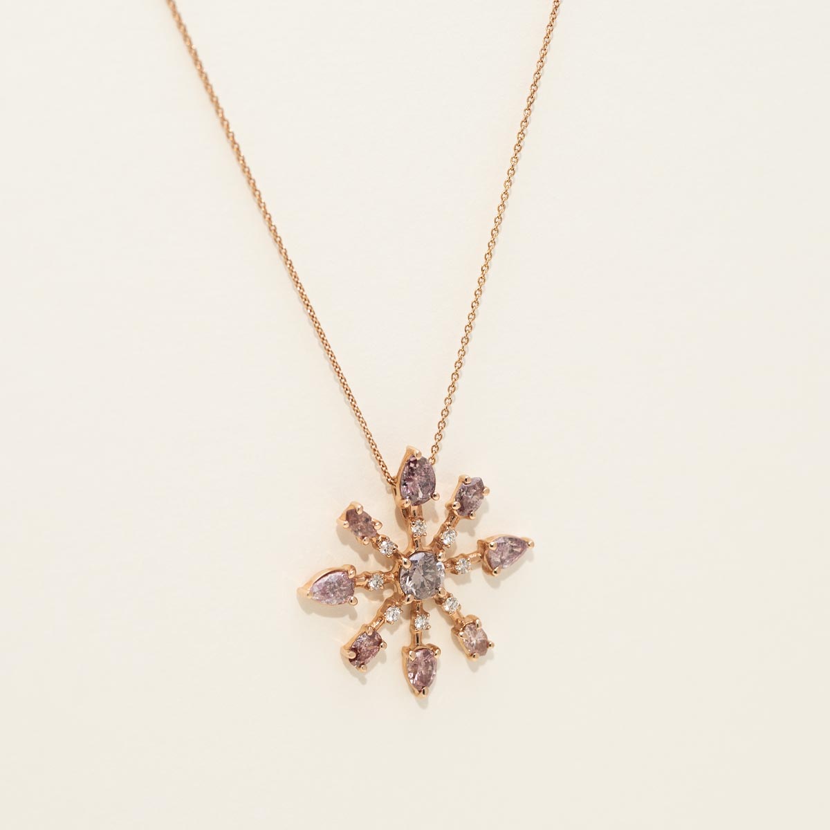 Pink and White Diamond Snowflake Necklace in 14kt Rose Gold (2 1/3ct tw)