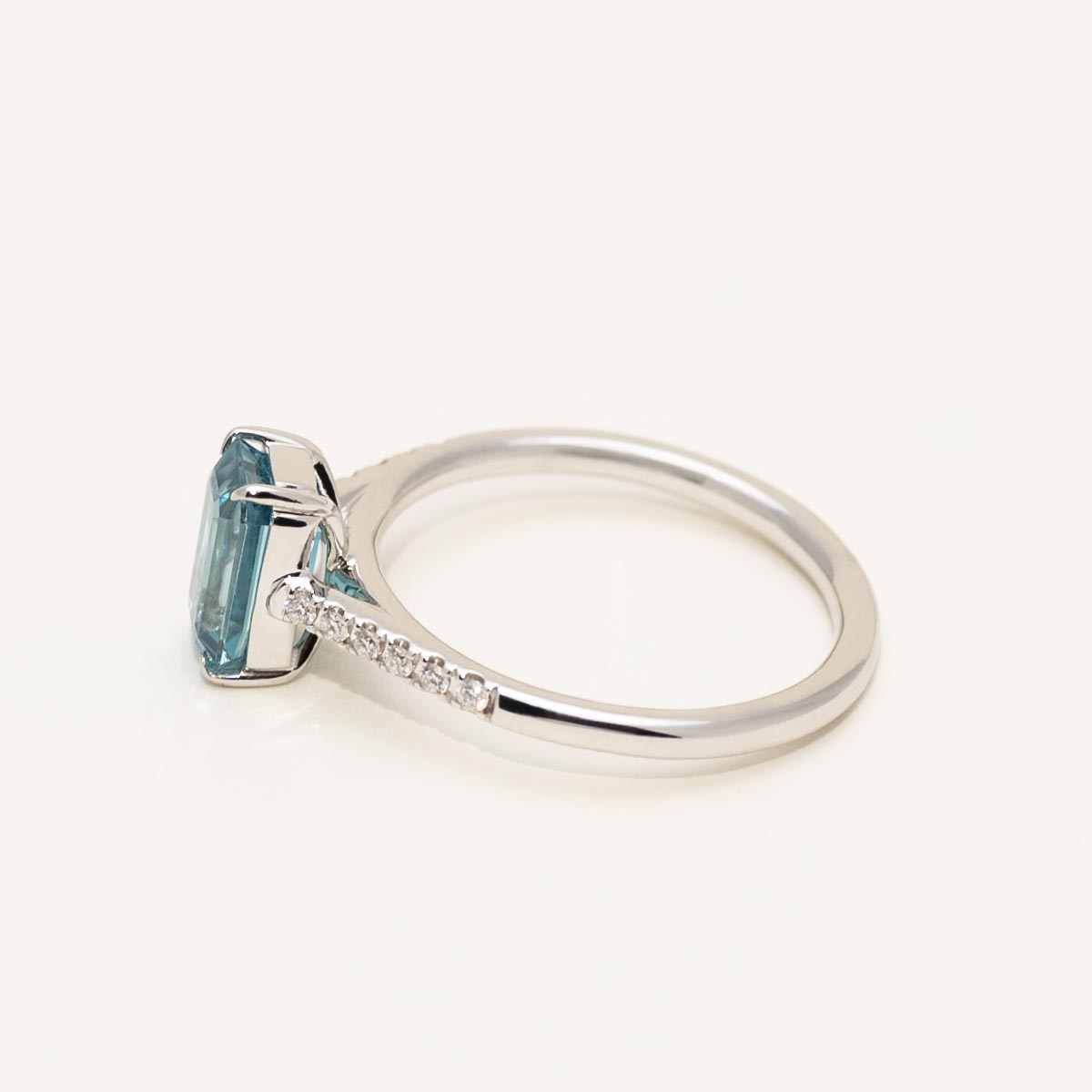 Emerald Cut Blue Zircon Ring in 14kt White Gold with Diamonds (1/10ct tw)
