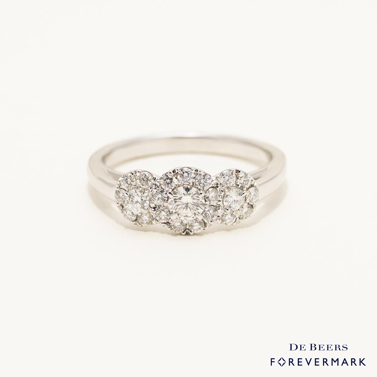 De Beers Forevermark Center of my Universe Diamond Three Stone Halo Ring in 18kt White Gold (5/8ct tw)