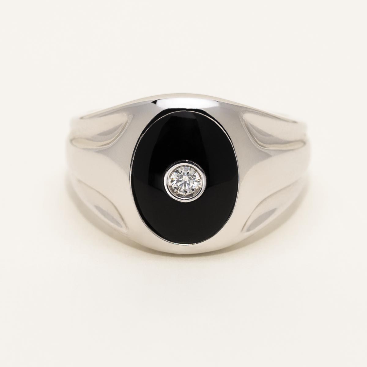 Mens Black Onyx and Diamond Ring in Sterling Silver (1/10ct)