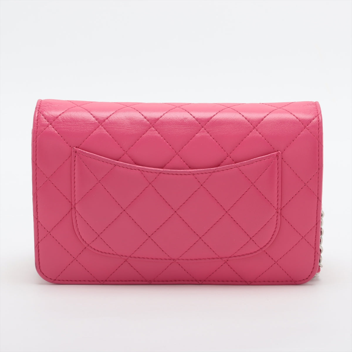 Pre Owned Chanel Pink Lambskin Quilted Wallet on Chain