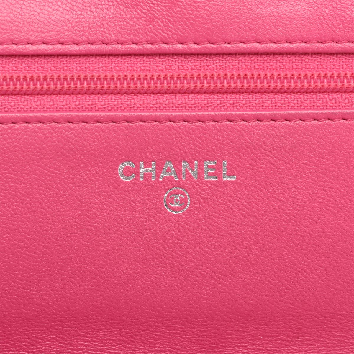 Pre Owned Chanel Pink Lambskin Quilted Wallet on Chain
