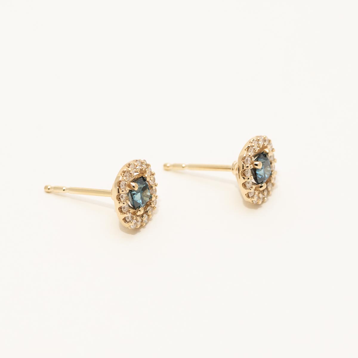Blue Diamond Halo Earrings in 14kt Yellow Gold (1ct tw)