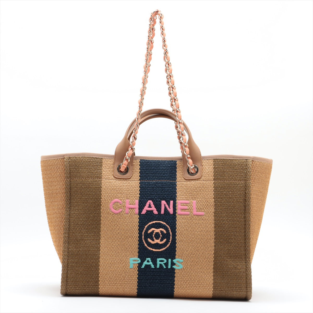 Pre Owned Chanel Deauville GM Straw and Leather Tote Bag