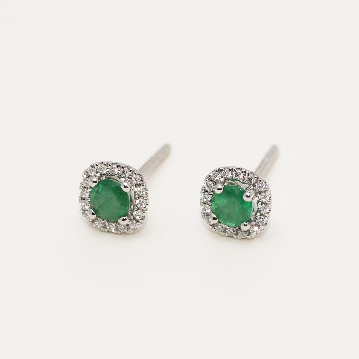 Emerald Halo Stud Earrings in 14kt White Gold with Diamonds (1/10ct tw)