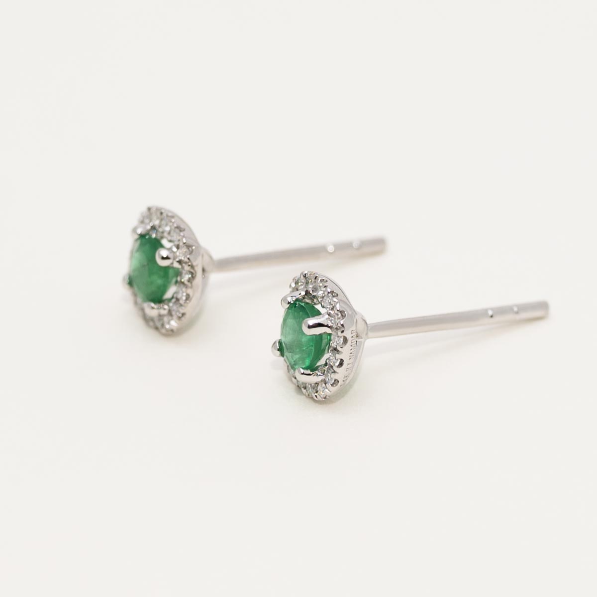 Emerald Halo Stud Earrings in 14kt White Gold with Diamonds (1/10ct tw)
