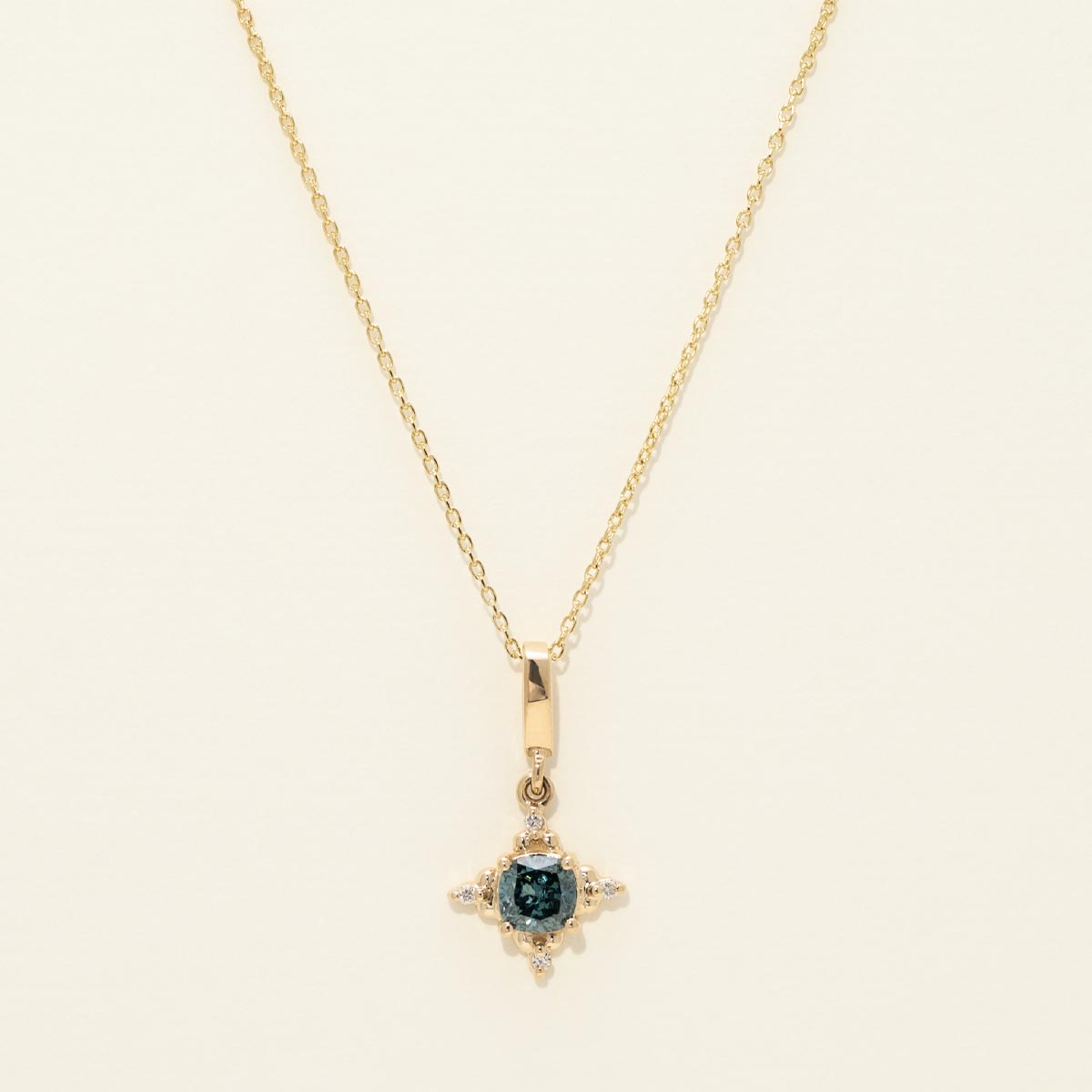 Cushion Cut Blue and White Diamond Necklace in 14kt Yellow Gold (1/2ct tw)