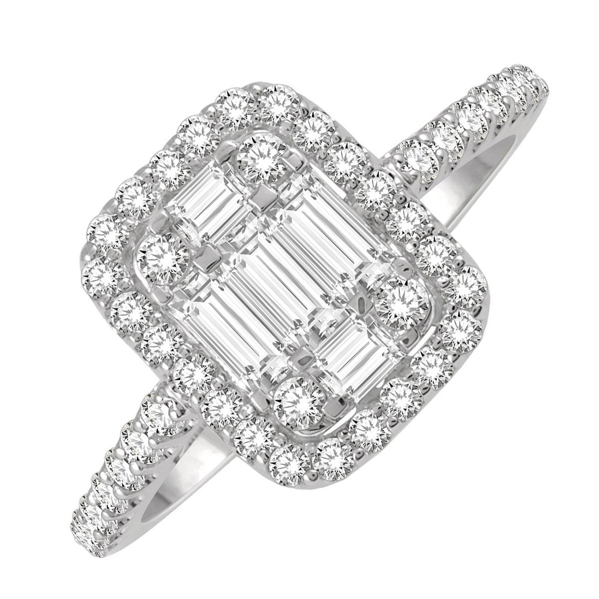 Baguette and Round Diamond Engagement Ring in 14kt White Gold (1ct tw)
