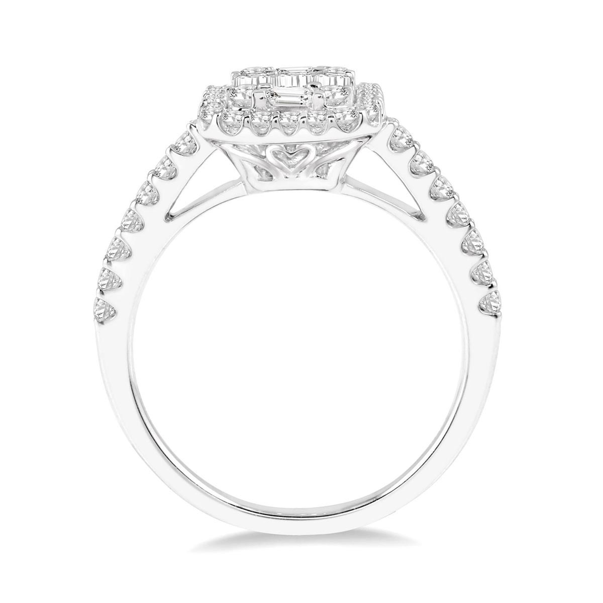 Baguette and Round Diamond Engagement Ring in 14kt White Gold (1ct tw)