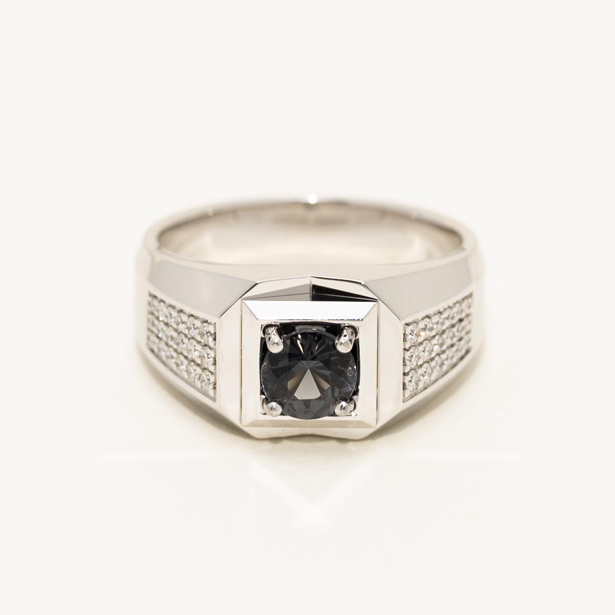 Gray Spinel Mens Ring in 18kt White Gold with Diamonds (1/4t tw)