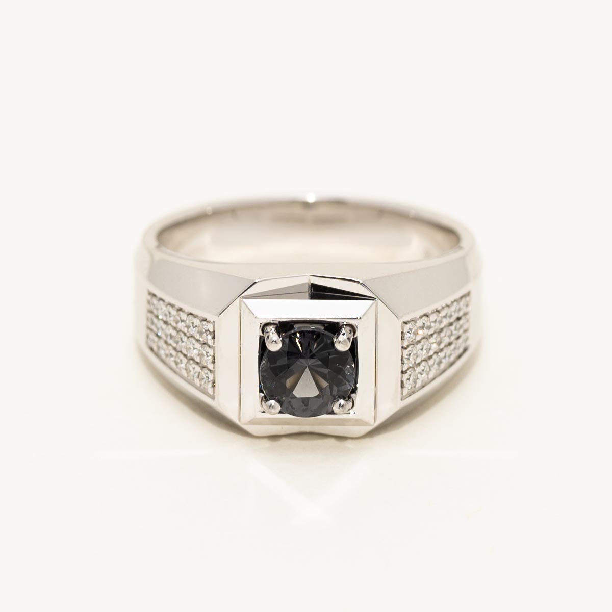 Gray Spinel Mens Ring in 18kt White Gold with Diamonds (1/4t tw)
