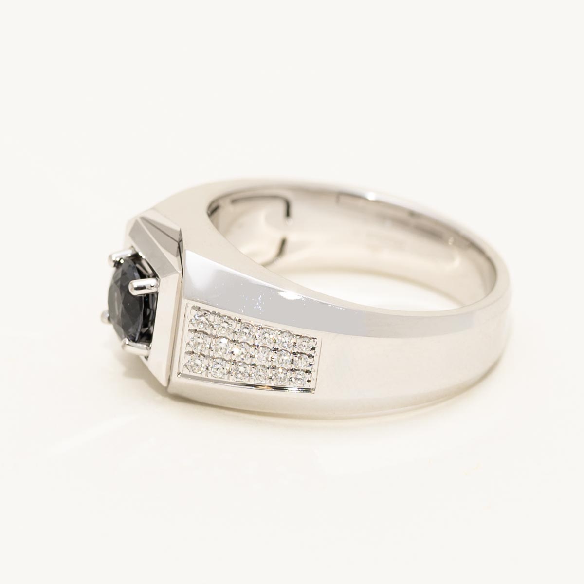 Gray Spinel Mens Ring in 18kt White Gold with Diamonds (1/4t tw)